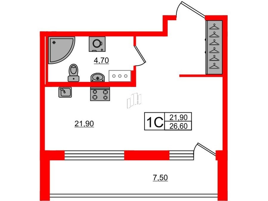 1-комнатная квартира  №628 в Svetlana Park: 26.6 м², этаж 7 - купить в Санкт-Петербурге