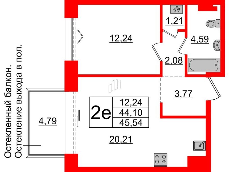 1-комнатная квартира, 44.1 м²; этаж: 6 - купить в Санкт-Петербурге