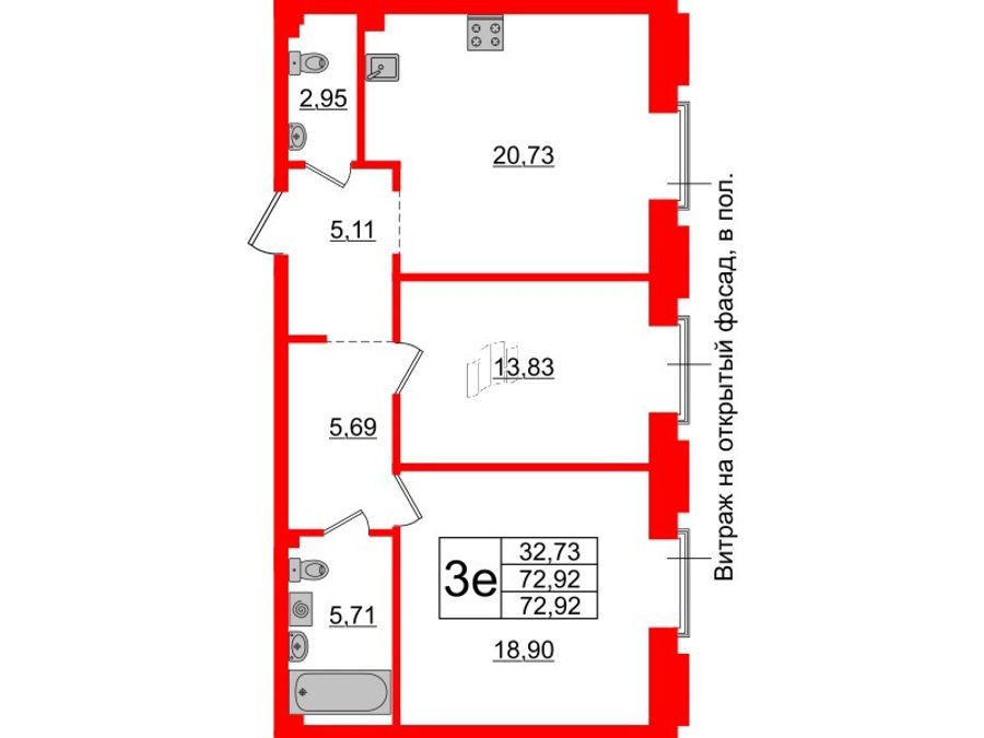 2-комнатная квартира, 72.92 м²; этаж: 3 - купить в Санкт-Петербурге