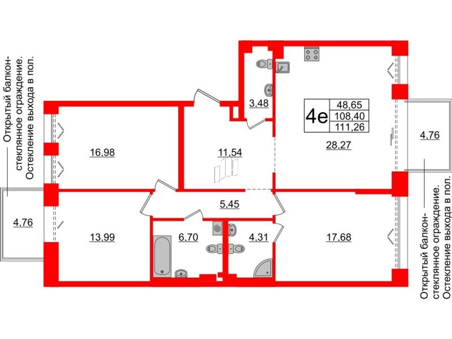 3-комнатная квартира, 108.4 м²; этаж: 4 - купить в Санкт-Петербурге