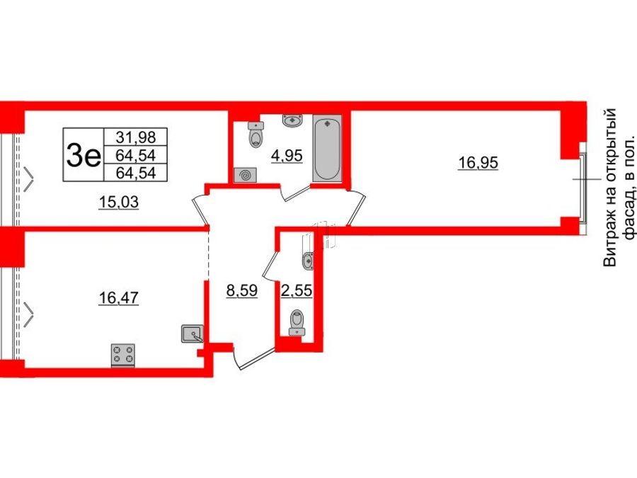 2-комнатная квартира, 64.54 м²; этаж: 2 - купить в Санкт-Петербурге