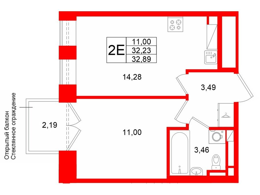 1-комнатная квартира, 32.23 м²; этаж: 7 - купить в Санкт-Петербурге