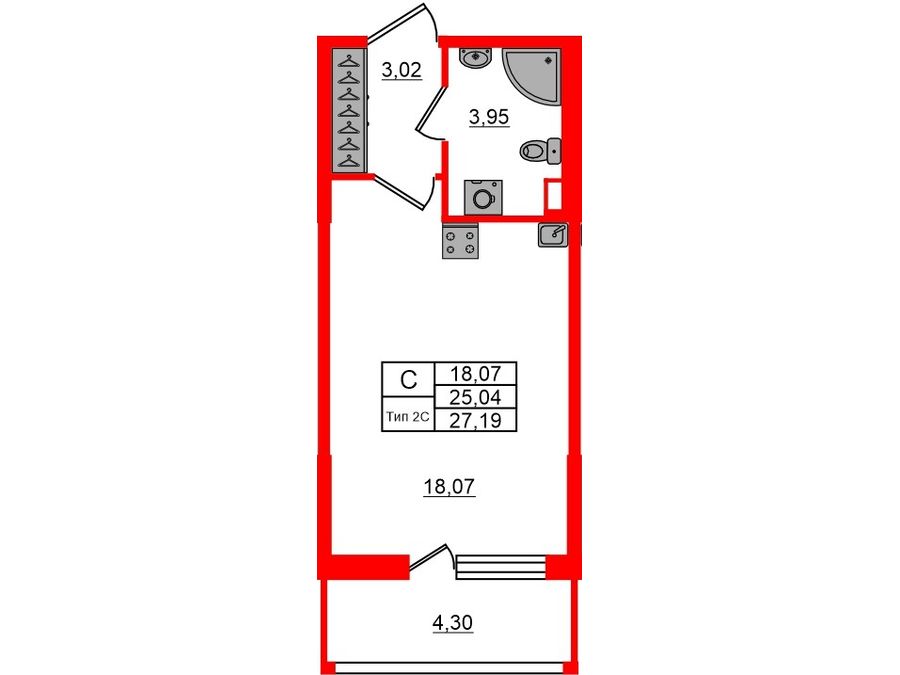 1-комнатная квартира № в: Setl Ривьера: 25.4 м²; этаж: 1 - купить в Санкт-Петербурге