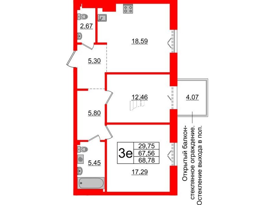 2-комнатная квартира, 67.56 м²; этаж: 7 - купить в Санкт-Петербурге