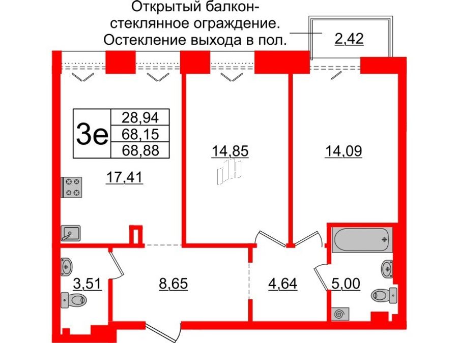 2-комнатная квартира, 68.15 м²; этаж: 5 - купить в Санкт-Петербурге