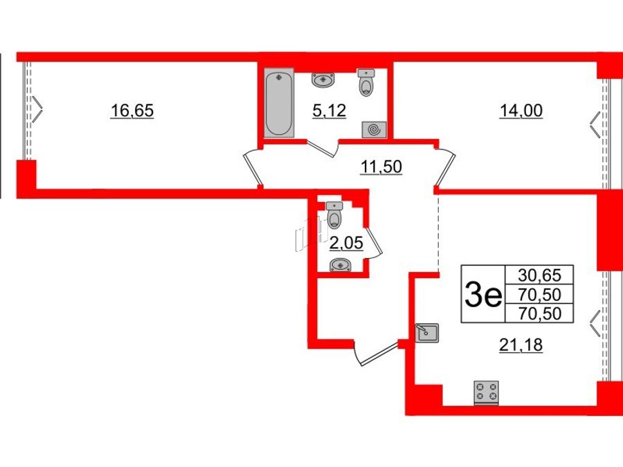2-комнатная квартира, 70.5 м²; этаж: 5 - купить в Санкт-Петербурге