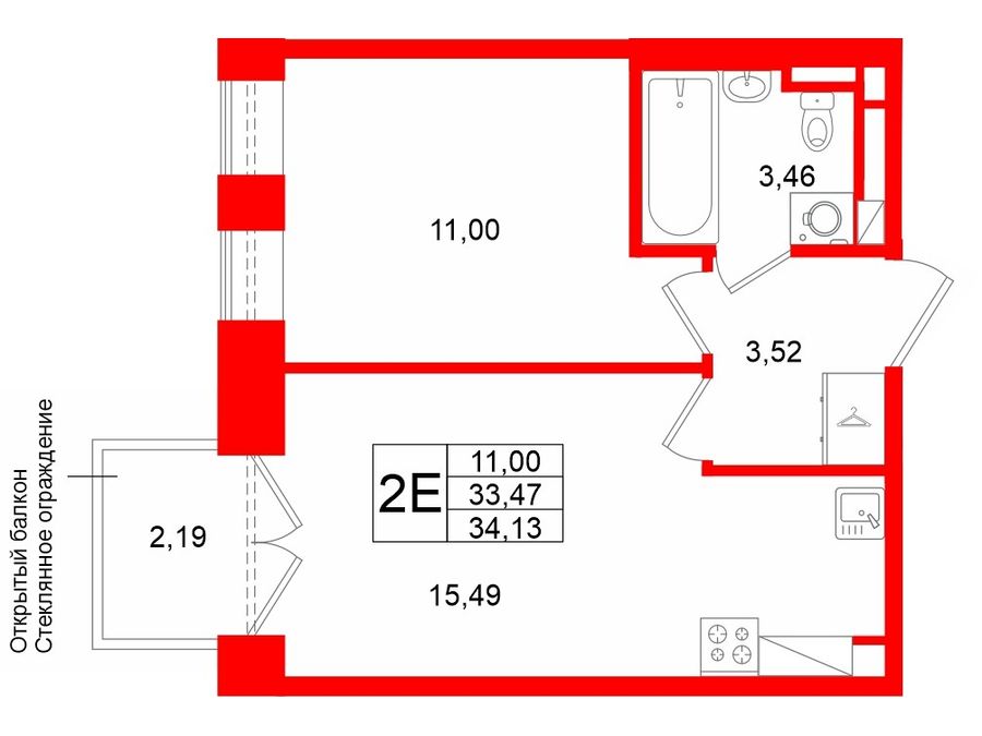 1-комнатная квартира, 33.47 м²; этаж: 7 - купить в Санкт-Петербурге