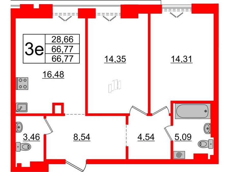 2-комнатная квартира, 66.77 м²; этаж: 6 - купить в Санкт-Петербурге