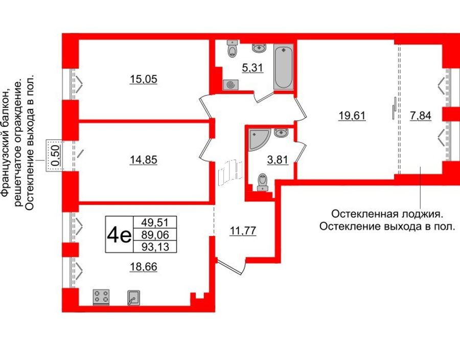 3-комнатная квартира, 89.06 м²; этаж: 5 - купить в Санкт-Петербурге