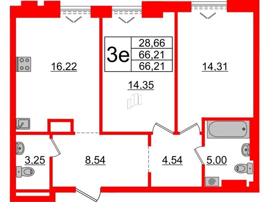2-комнатная квартира, 66.21 м²; этаж: 7 - купить в Санкт-Петербурге
