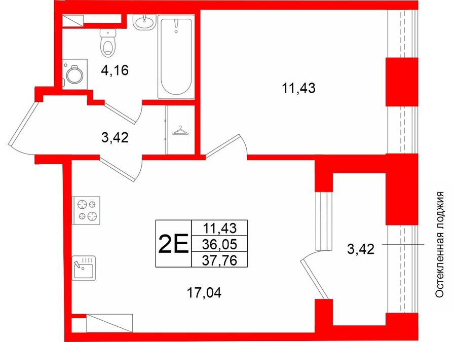 1-комнатная квартира, 36.05 м²; этаж: 3 - купить в Санкт-Петербурге