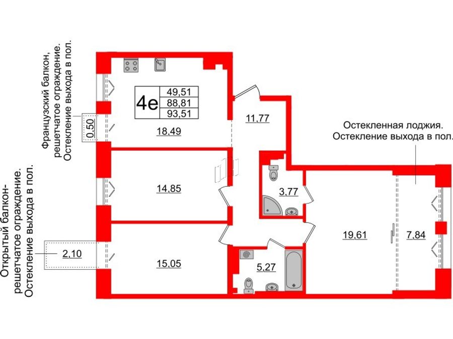 3-комнатная квартира, 88.81 м²; этаж: 6 - купить в Санкт-Петербурге