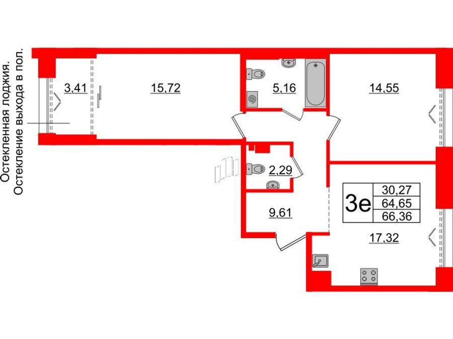2-комнатная квартира, 64.65 м²; этаж: 5 - купить в Санкт-Петербурге