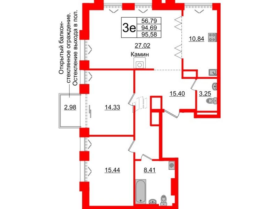 2-комнатная квартира  №88 в Imperial club: 94.69 м², этаж 7 - купить в Санкт-Петербурге