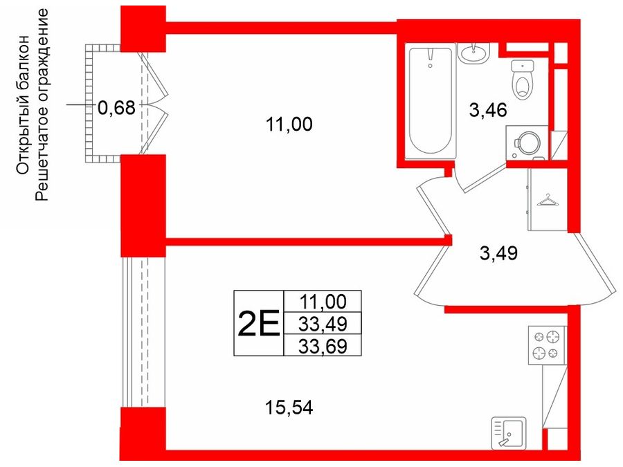 1-комнатная квартира, 33.49 м²; этаж: 4 - купить в Санкт-Петербурге