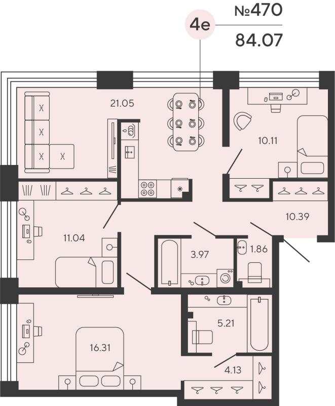 3-комнатная квартира, 84.07 м²; этаж: 3 - купить в Санкт-Петербурге