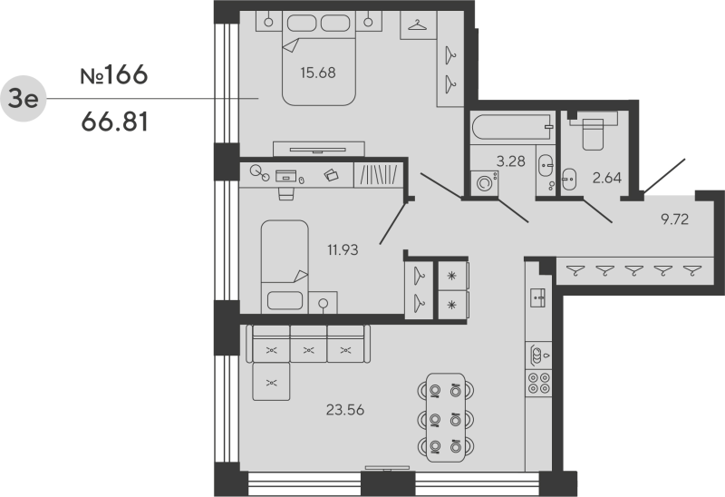 2-комнатная квартира, 66.81 м²; этаж: 3 - купить в Санкт-Петербурге