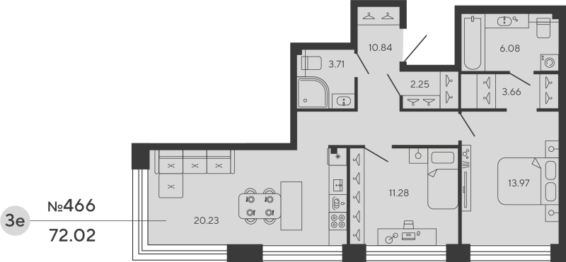 2-комнатная квартира, 72.02 м²; этаж: 3 - купить в Санкт-Петербурге