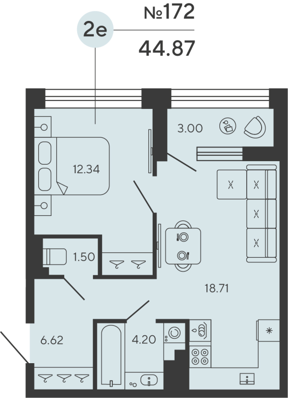 1-комнатная квартира, 44.87 м²; этаж: 3 - купить в Санкт-Петербурге