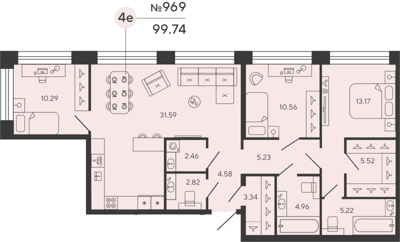 3-комнатная квартира, 99.74 м²; этаж: 3 - купить в Санкт-Петербурге