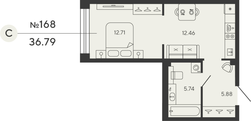 1-комнатная квартира, 36.79 м²; этаж: 3 - купить в Санкт-Петербурге