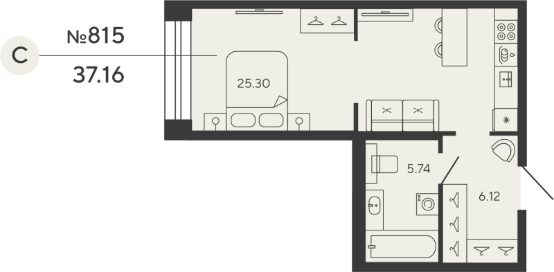 1-комнатная квартира, 37.16 м²; этаж: 3 - купить в Санкт-Петербурге