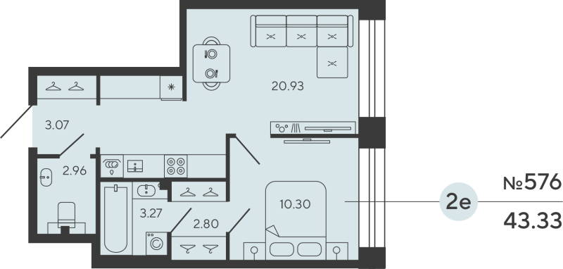 1-комнатная квартира, 43.33 м²; этаж: 3 - купить в Санкт-Петербурге