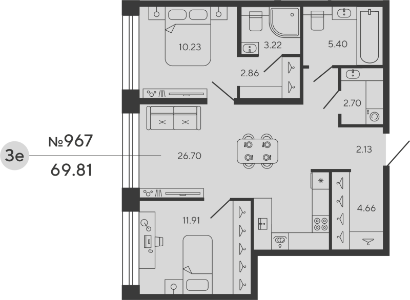 2-комнатная квартира, 69.81 м²; этаж: 3 - купить в Санкт-Петербурге