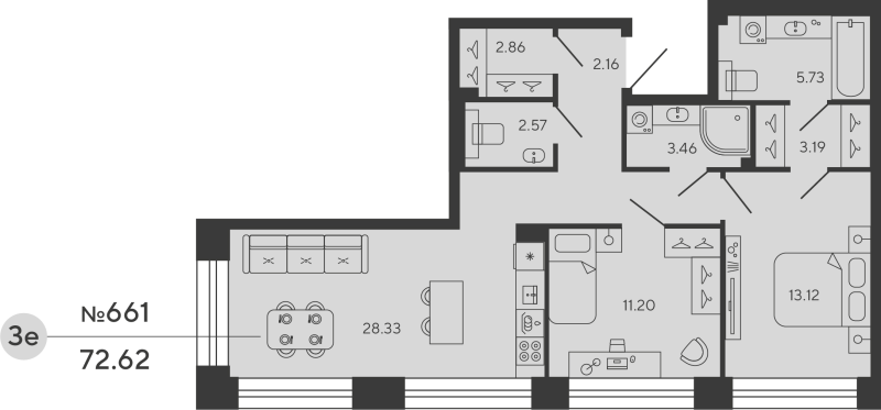 2-комнатная квартира, 72.62 м²; этаж: 3 - купить в Санкт-Петербурге