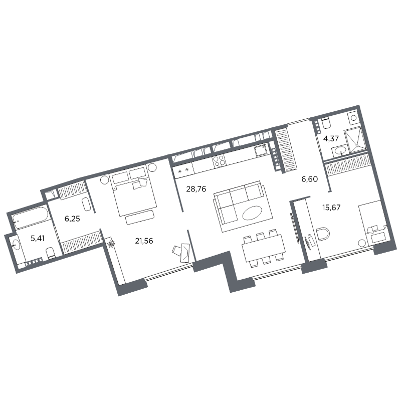 2-комнатная квартира  №317 в Акватория: 88.62 м², этаж 7 - купить в Санкт-Петербурге