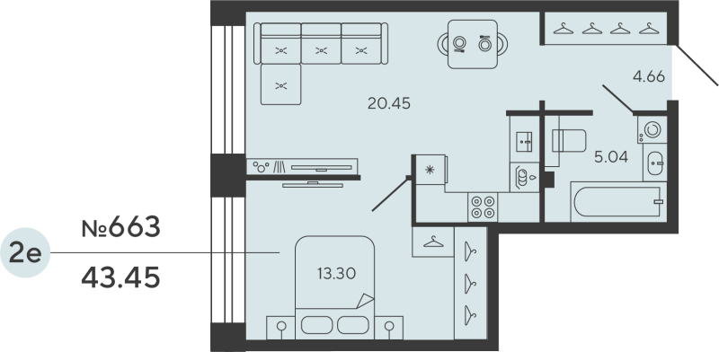 1-комнатная квартира, 43.45 м²; этаж: 3 - купить в Санкт-Петербурге