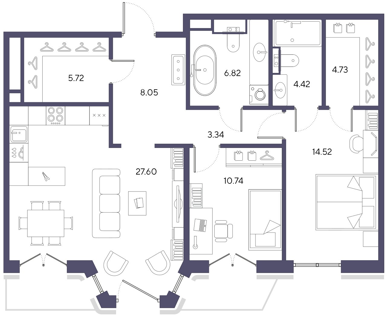 2-комнатная квартира  №22 в Большой, 67: 86.7 м², этаж 6 - купить в Санкт-Петербурге