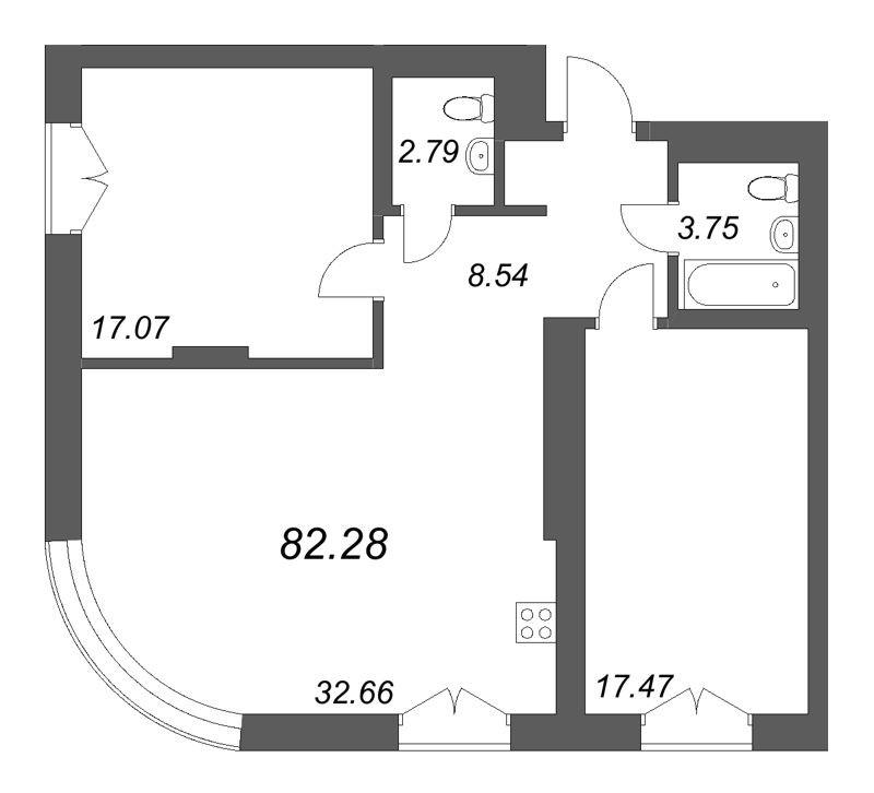 1-комнатная квартира  №56 в Фонтанка, 130: 82.28 м², этаж 6 - купить в Санкт-Петербурге