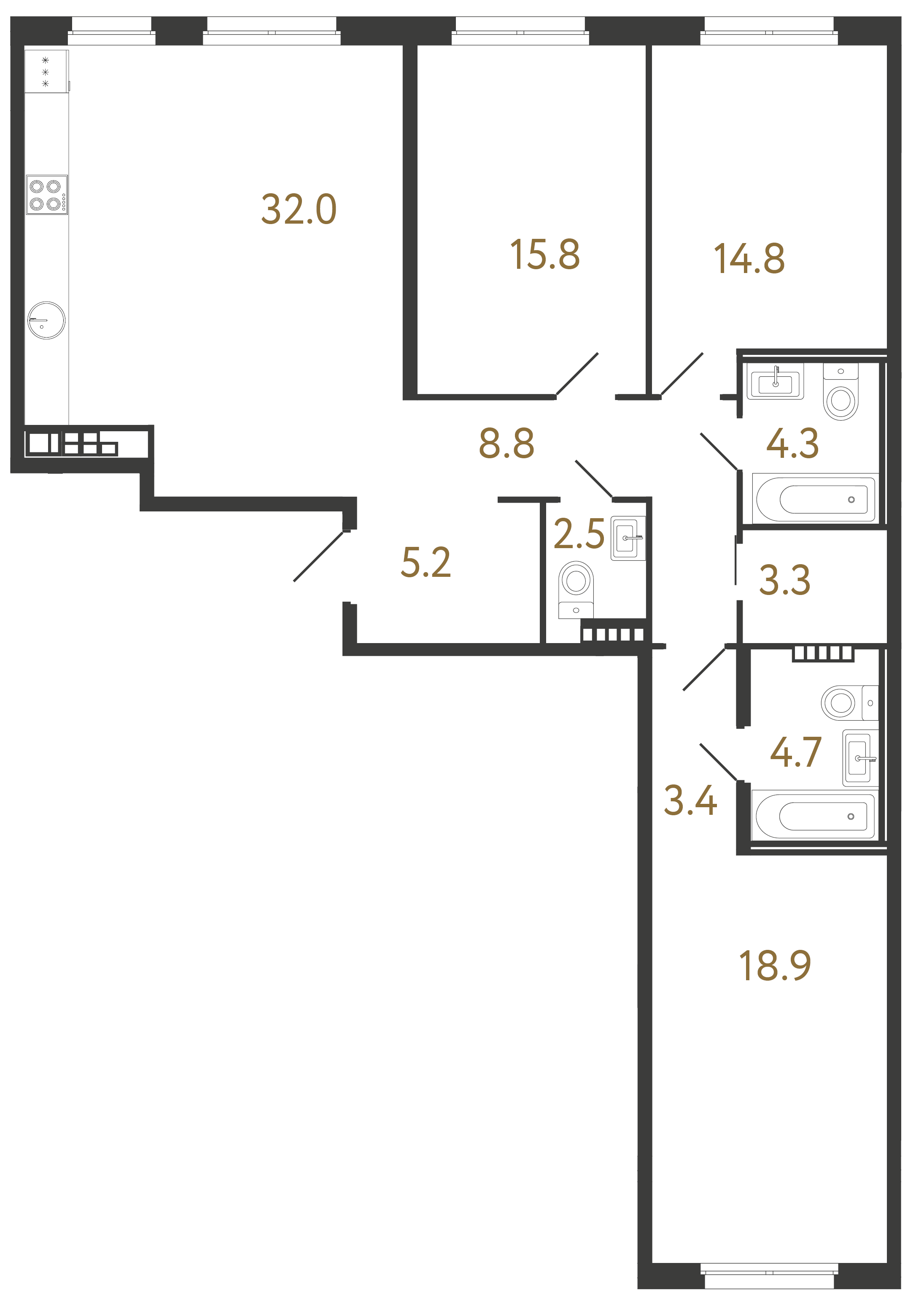 3-комнатная квартира  №82 в Визионер: 113.7 м², этаж 6 - купить в Санкт-Петербурге