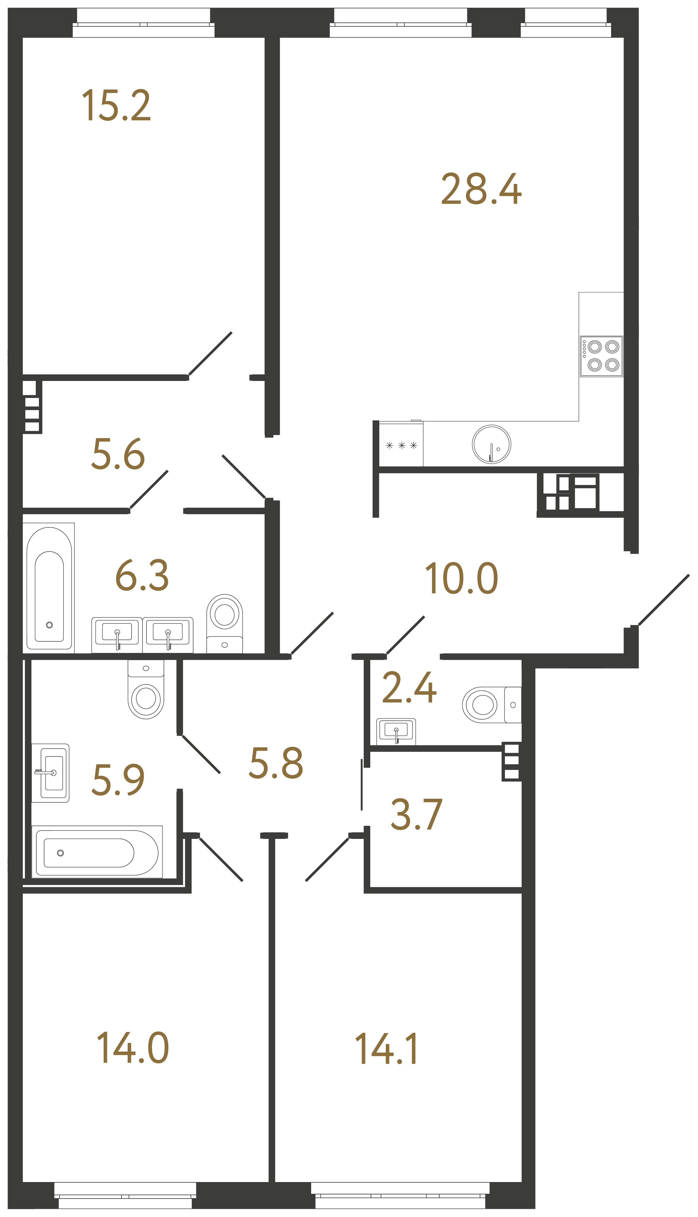 3-комнатная квартира  №116 в Визионер: 111.4 м², этаж 4 - купить в Санкт-Петербурге