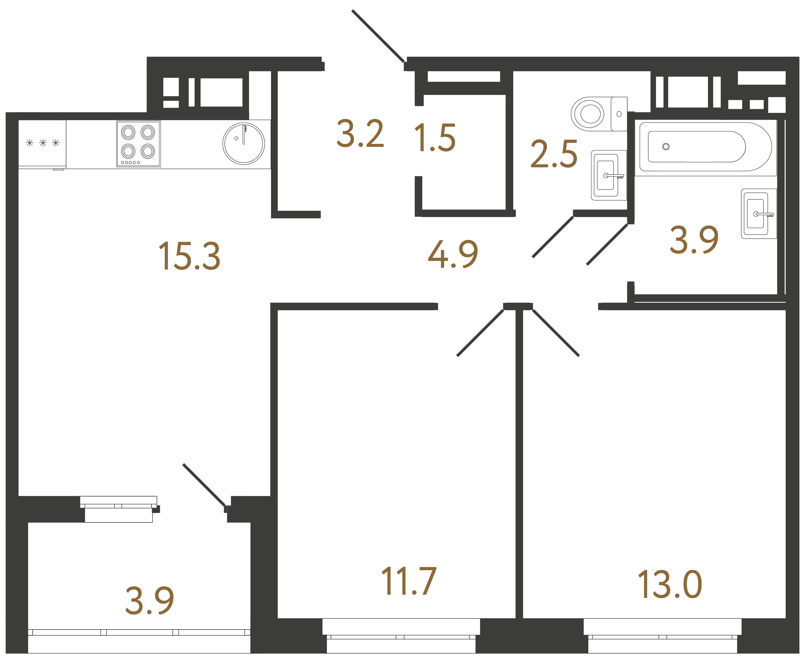 2-комнатная квартира №6 в: Литера: 56 м²; этаж: 12 - купить в Санкт-Петербурге