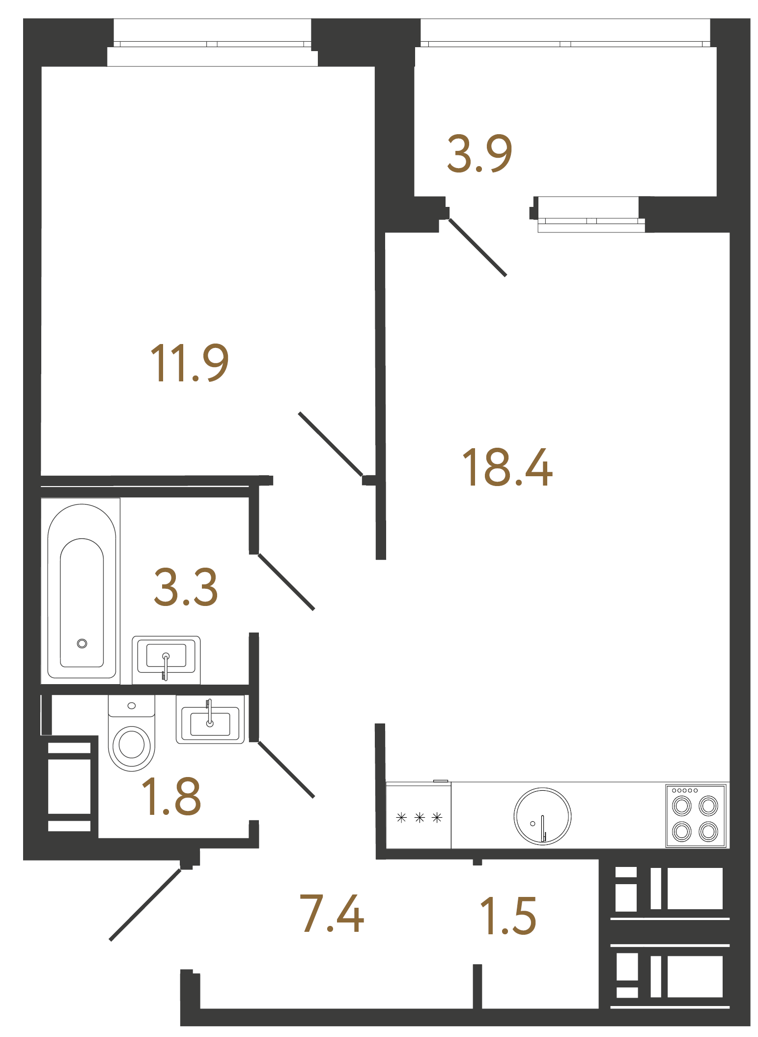 1-комнатная квартира, 44.3 м²; этаж: 5 - купить в Санкт-Петербурге