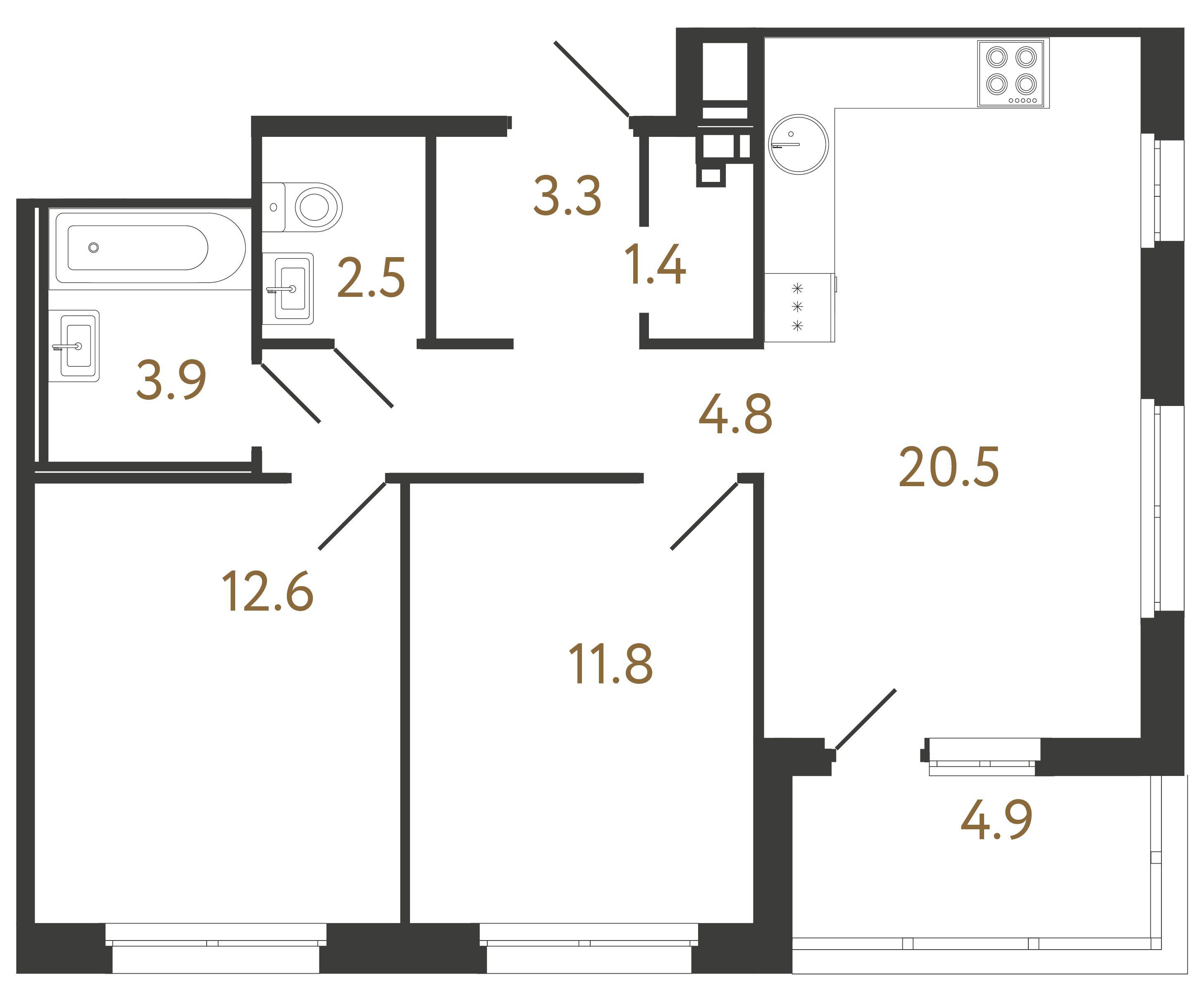 2-комнатная квартира №6 в: Литера: 60.8 м²; этаж: 12 - купить в Санкт-Петербурге