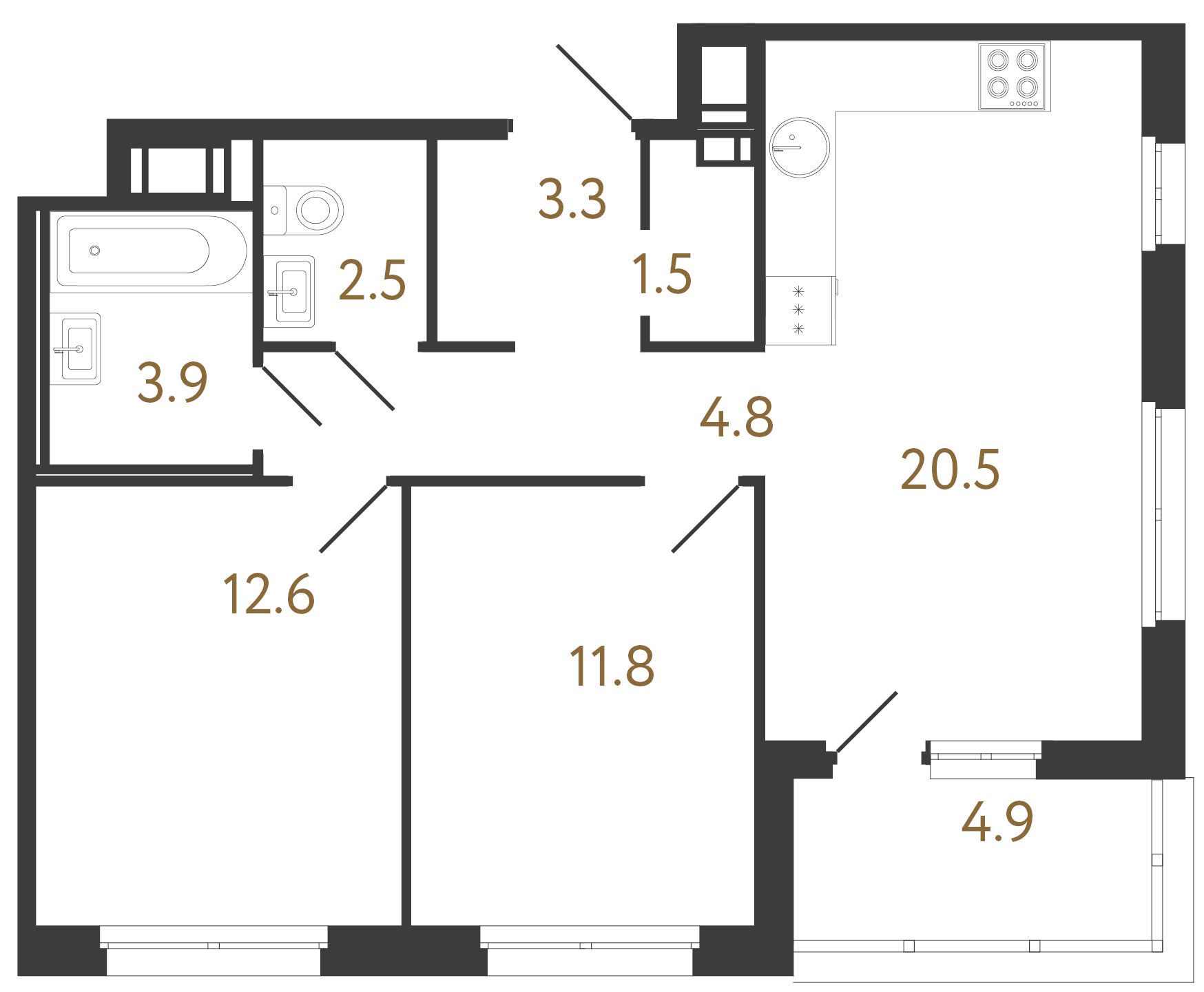2-комнатная квартира №6 в: Литера: 60.9 м²; этаж: 10 - купить в Санкт-Петербурге