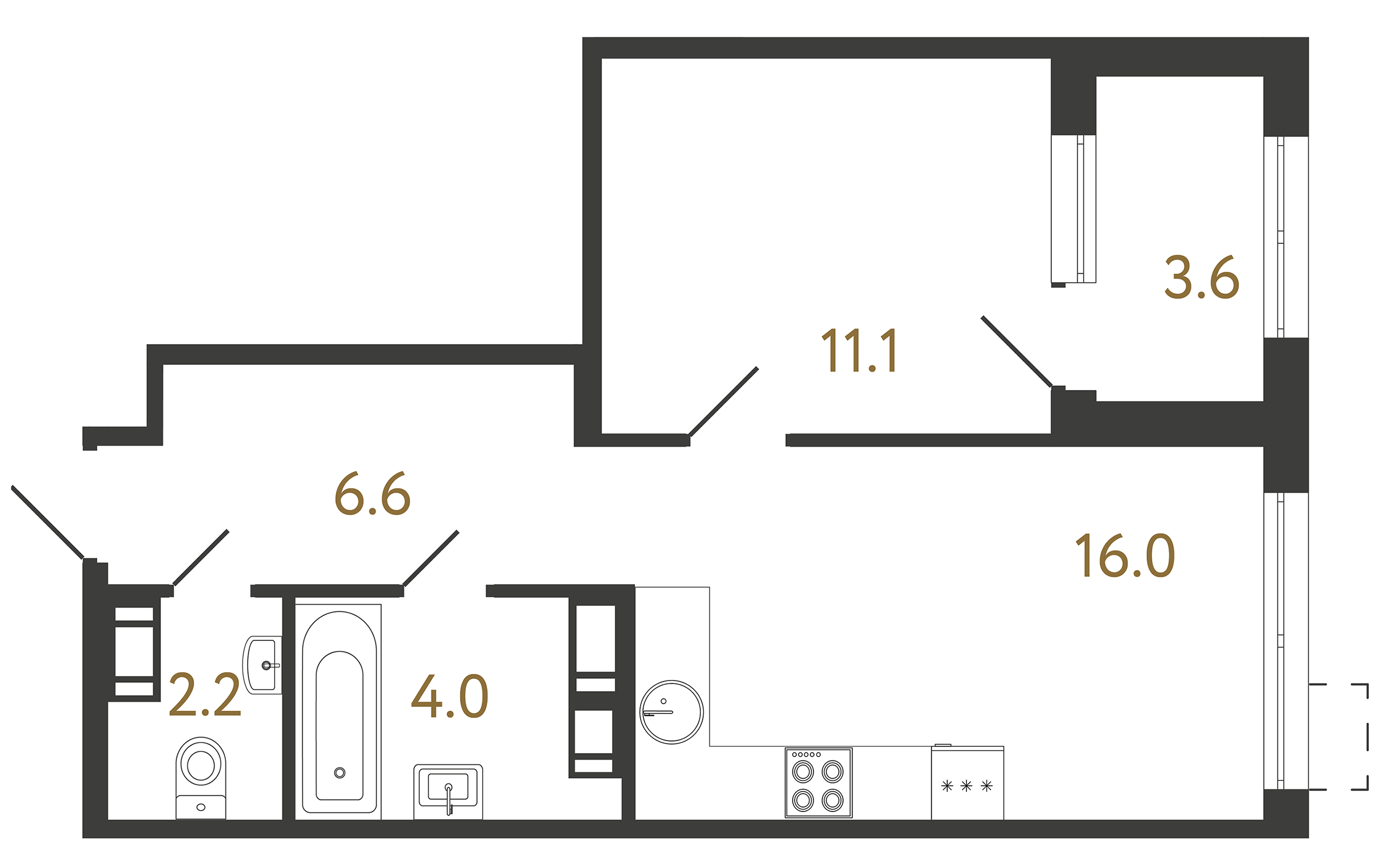 1-комнатная квартира  №450 в Струны: 39.9 м², этаж 6 - купить в Санкт-Петербурге