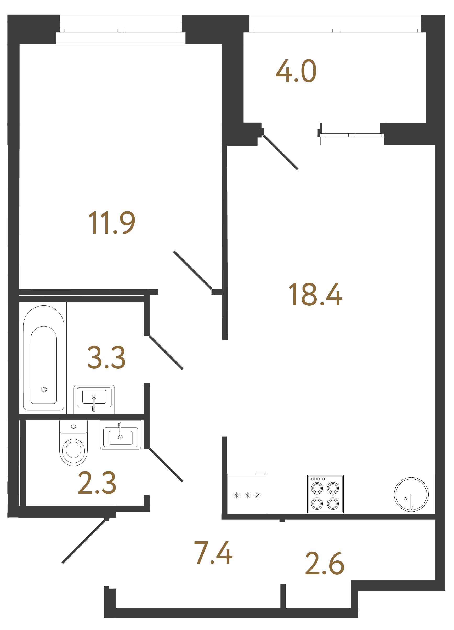 1-комнатная квартира, 45.9 м²; этаж: 3 - купить в Санкт-Петербурге