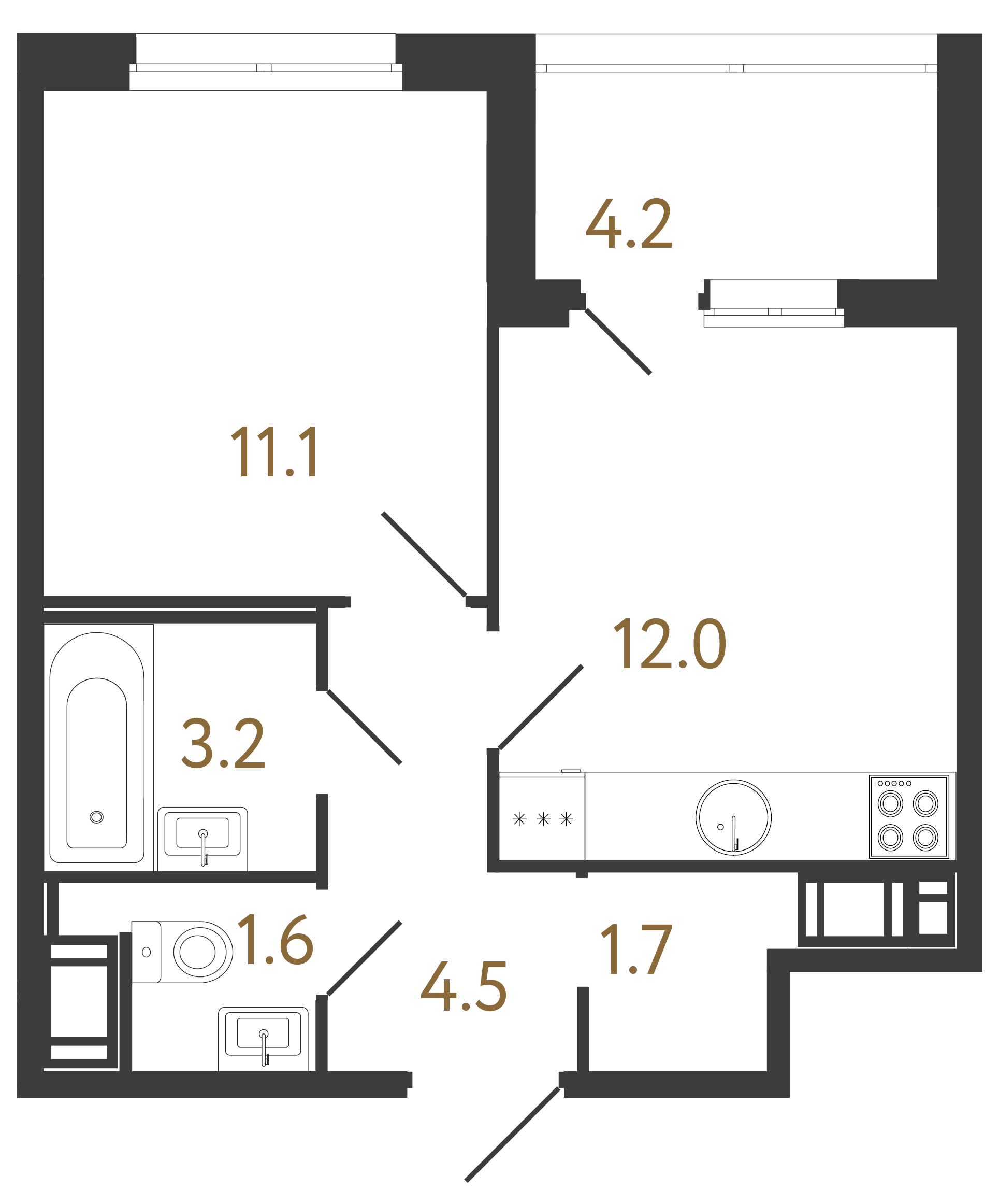 1-комнатная квартира, 34.1 м²; этаж: 3 - купить в Санкт-Петербурге