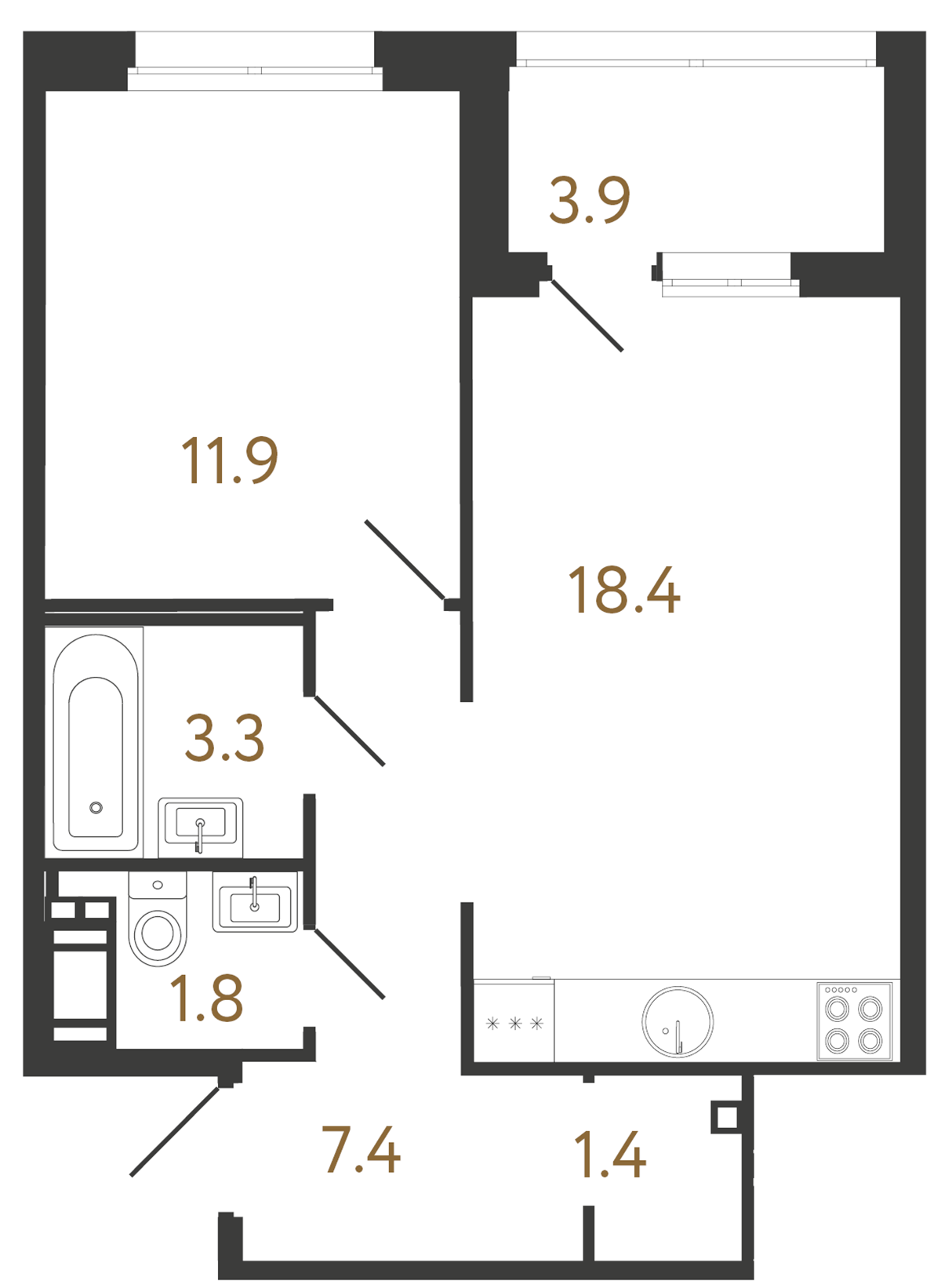 1-комнатная квартира, 44.2 м²; этаж: 8 - купить в Санкт-Петербурге