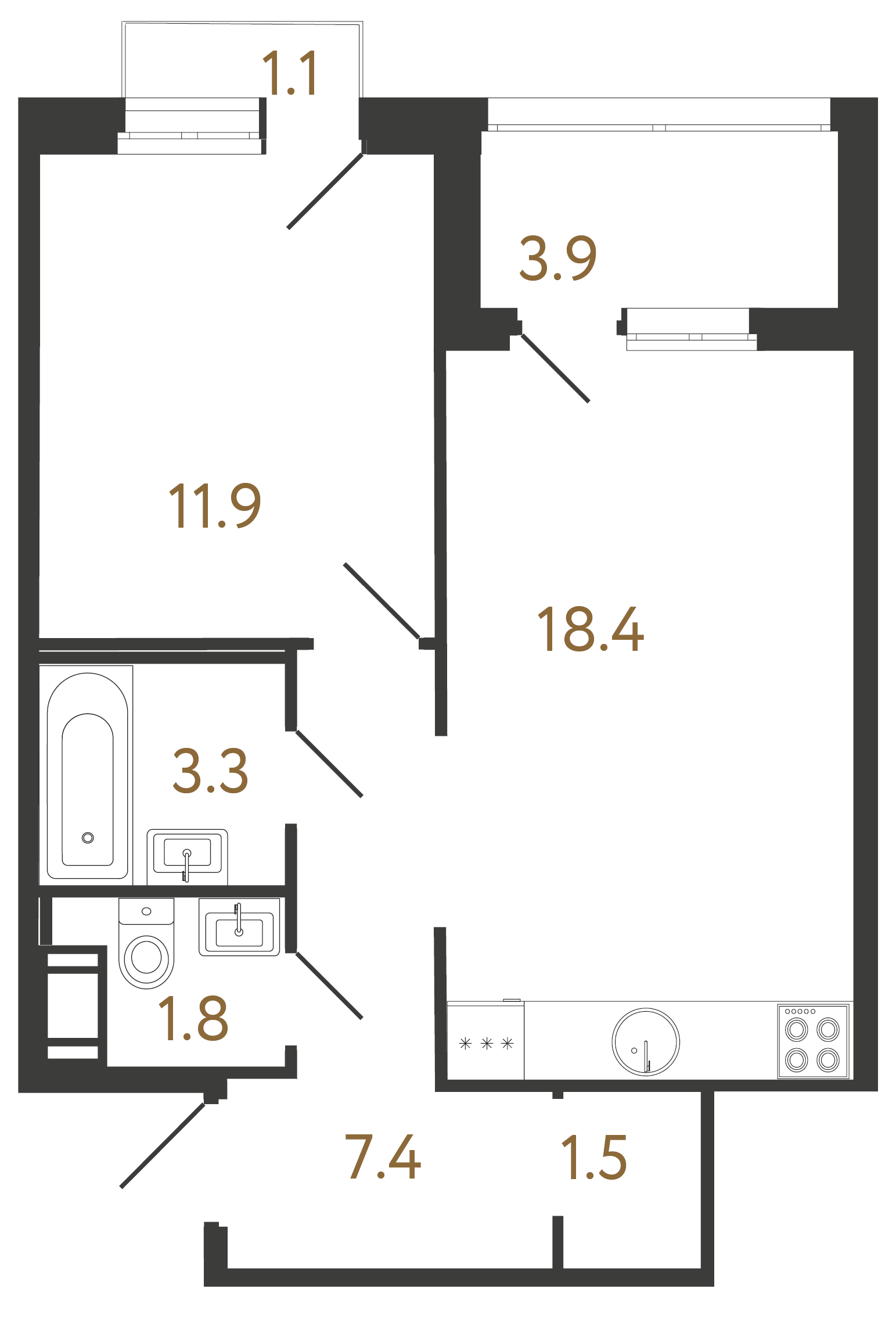 1-комнатная квартира, 44.3 м²; этаж: 7 - купить в Санкт-Петербурге
