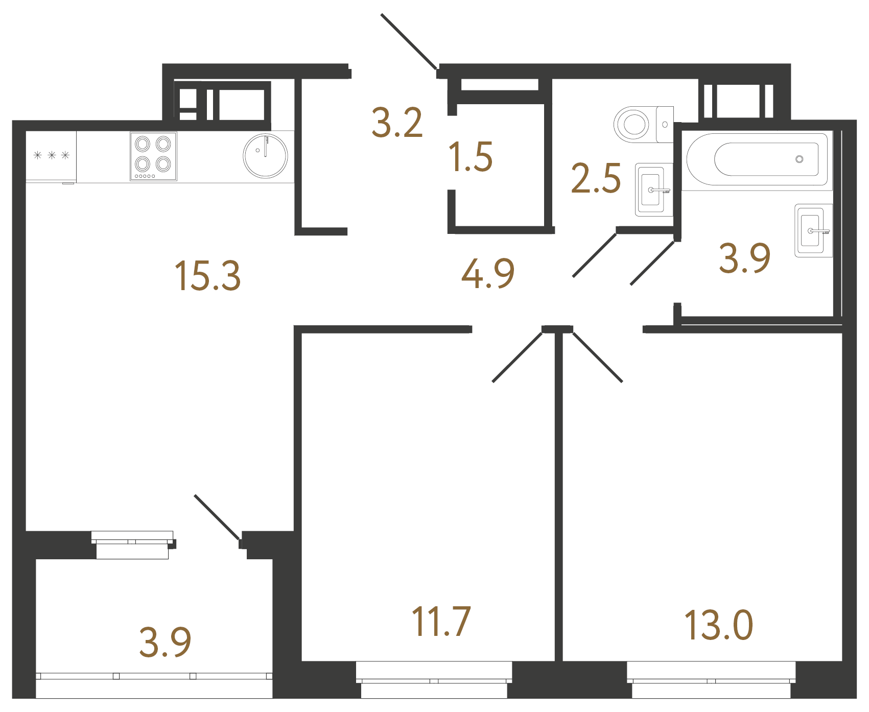 2-комнатная квартира №6 в: Литера: 56 м²; этаж: 10 - купить в Санкт-Петербурге