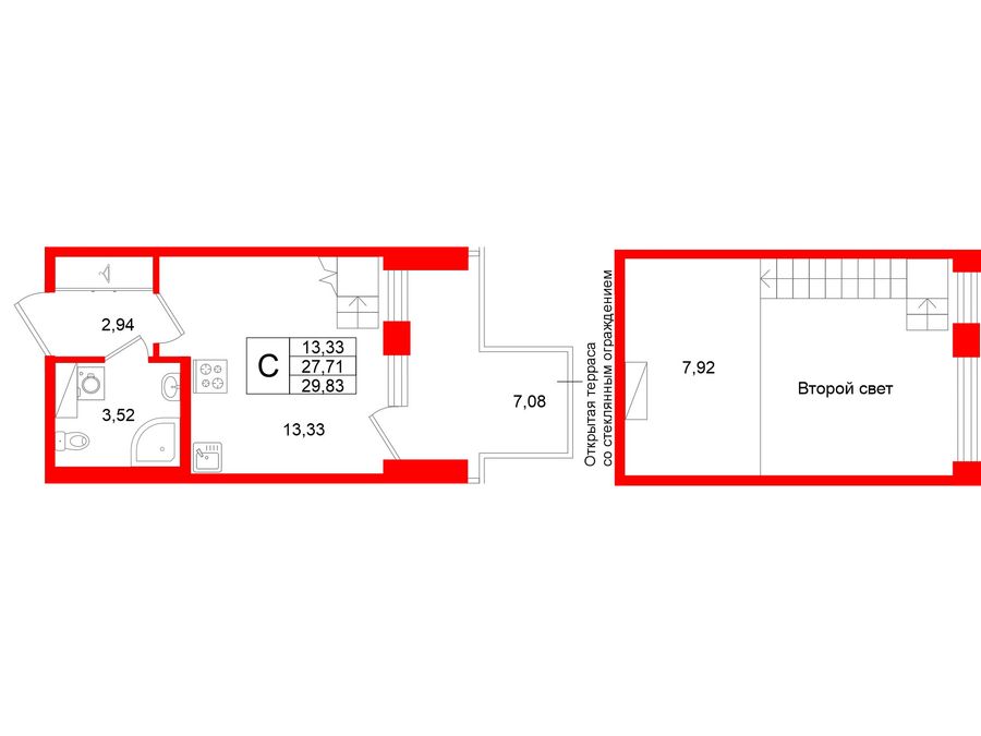 1-комнатная квартира  №203 в Аристократ: 27.71 м², этаж 8 - купить в Санкт-Петербурге
