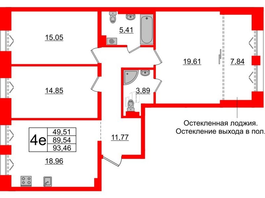 3-комнатная квартира, 89.54 м²; этаж: 3 - купить в Санкт-Петербурге