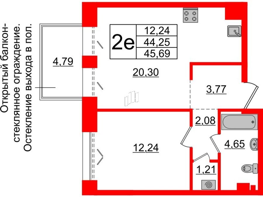 1-комнатная квартира, 44.25 м²; этаж: 5 - купить в Санкт-Петербурге
