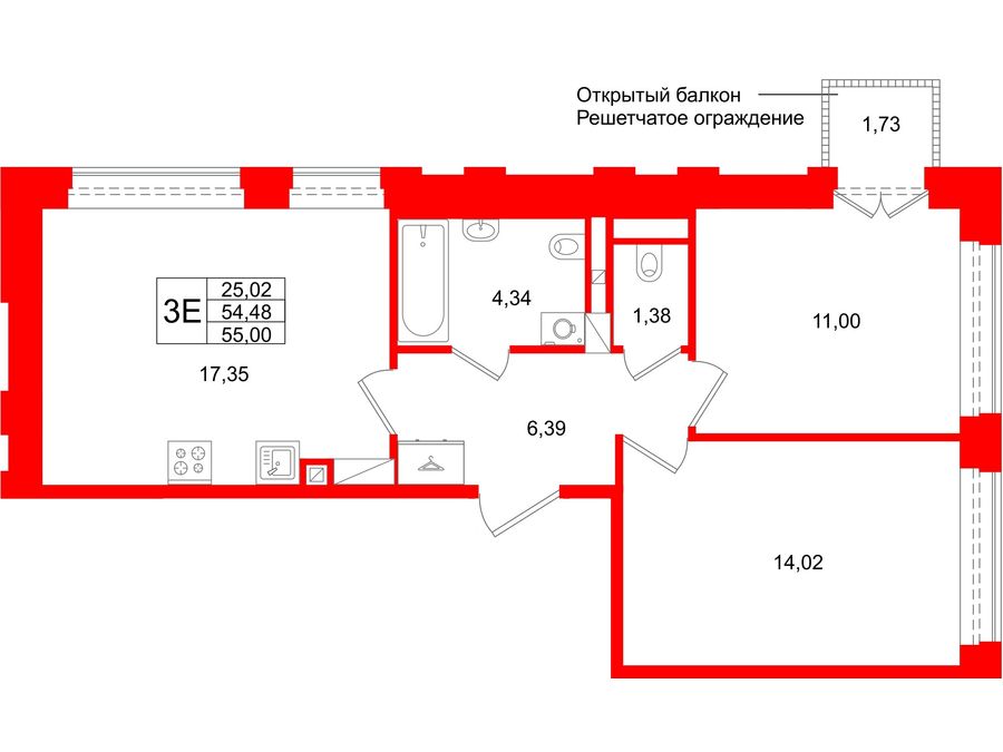 2-комнатная квартира, 54.48 м²; этаж: 7 - купить в Санкт-Петербурге