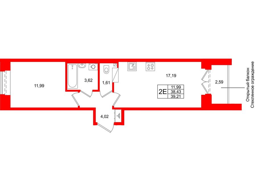 1-комнатная квартира, 38.43 м²; этаж: 8 - купить в Санкт-Петербурге